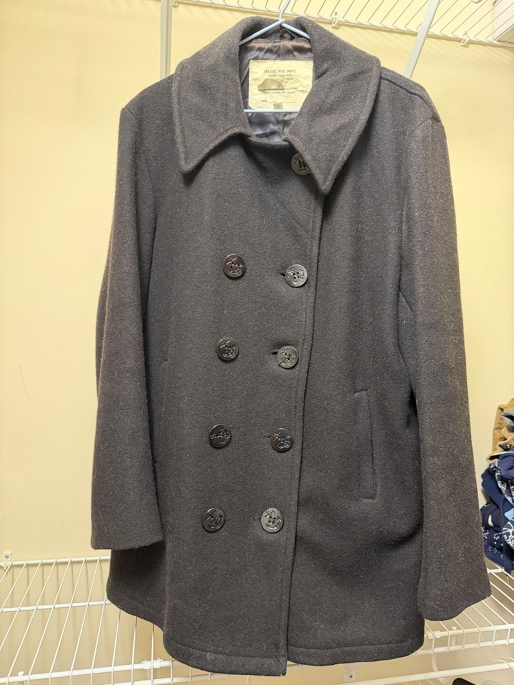 Women's Double-Breasted Wool Pea Coat - Dark Charcoal